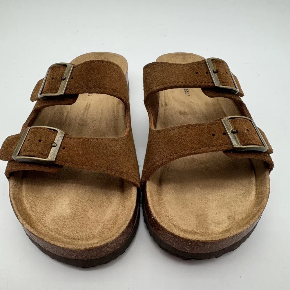 Khombu Asheville Brown Suede Double Buckle Slide Sandals Women's Size 9